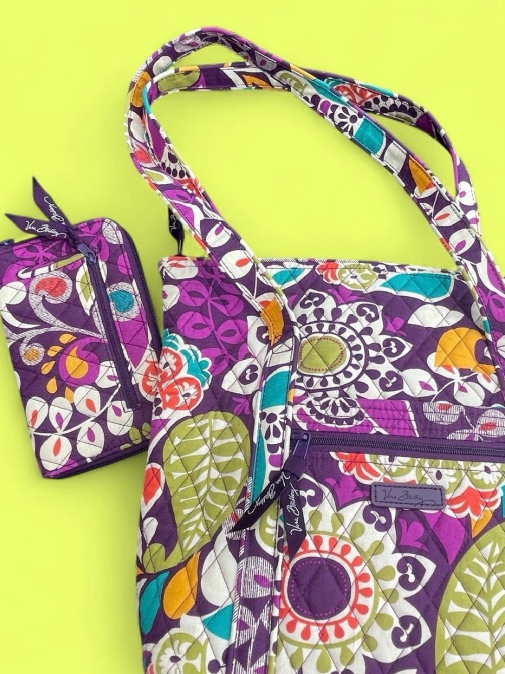 Vera Bradley Purple Multicolor Quilted Floral Tote